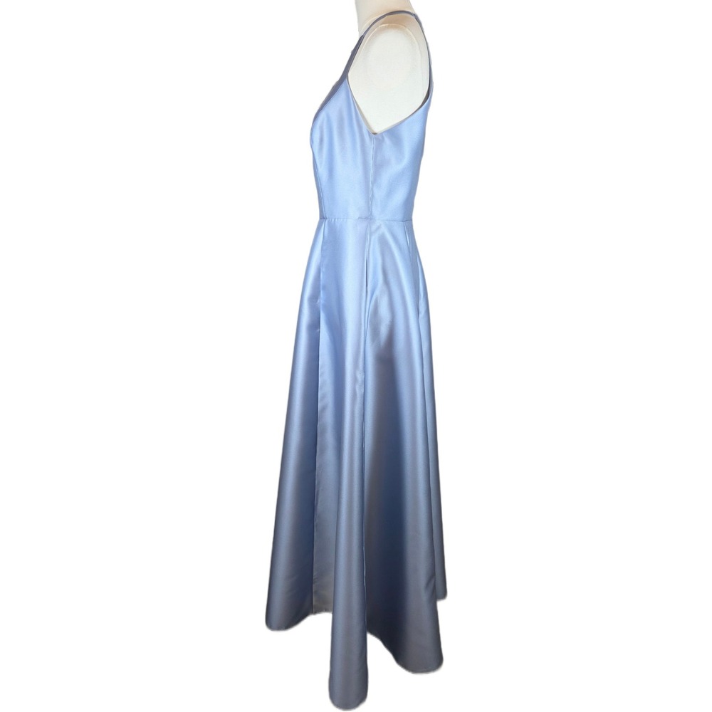 Alfred Sung Size 6 Cloudy Blue Satin High Neck Gown w/Pockets - Picture 7 of 12